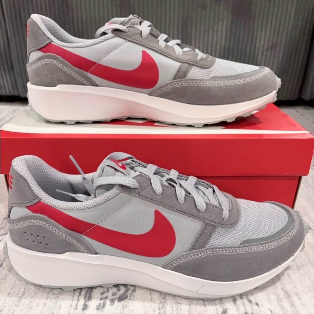 Nike Casual Waffle Gray Red Sneakers Streetwear M 10 W 11.5 Casual Athleisure